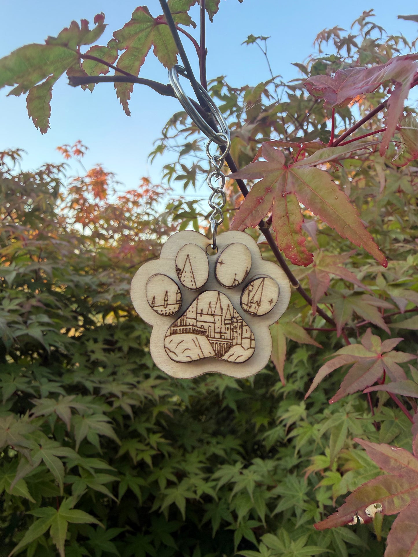 Porte-clé empreinte de chien magique en bois
