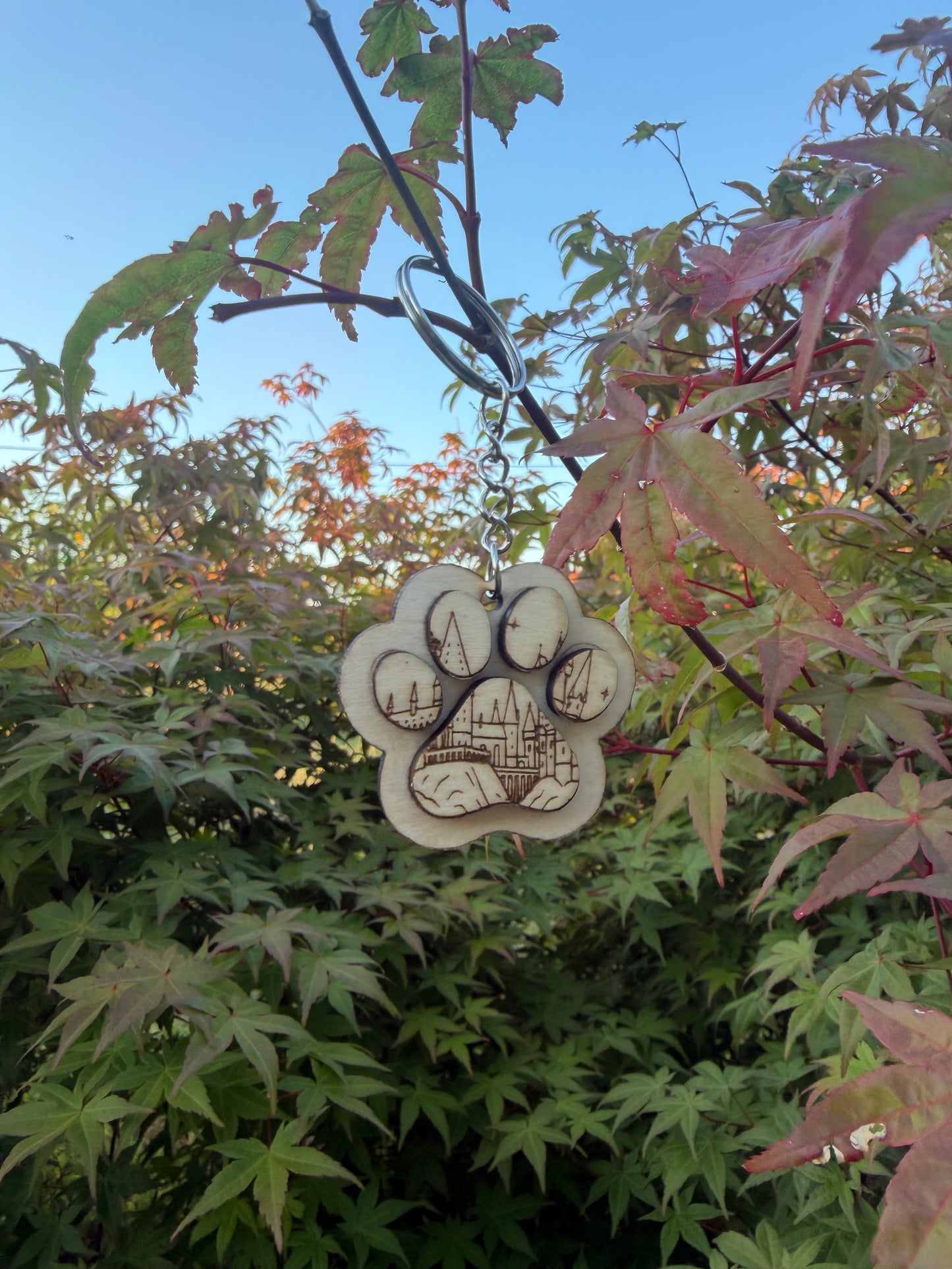 Porte-clé empreinte de chien magique en bois